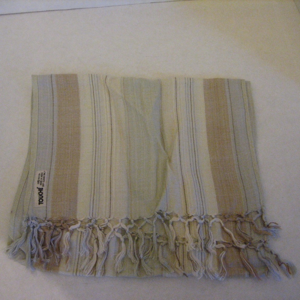 Touche Striped Blue/Tan/Cream Scarf 100% Rayon NW